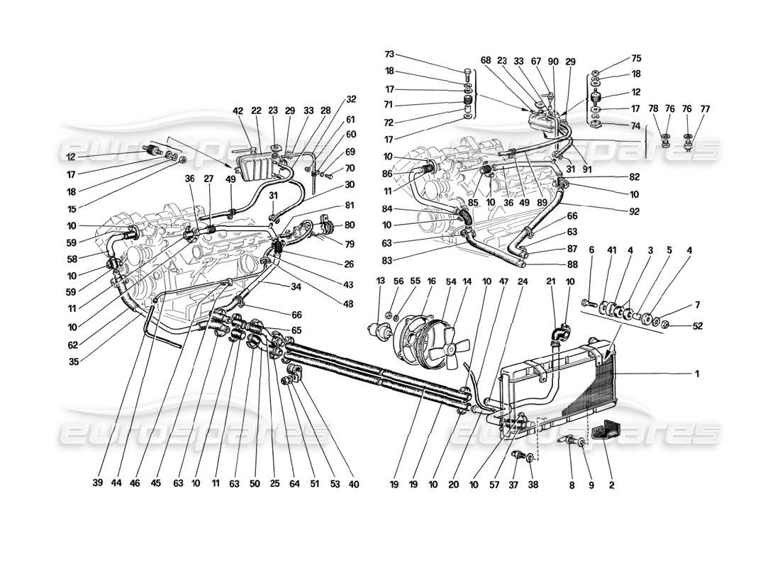 Ferrari Mondial 3.2 QV (1987) Cooling System Parts Diagram