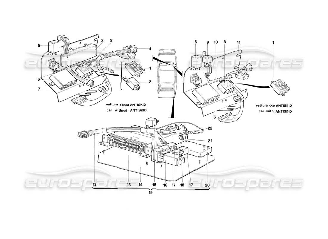 Ferrari Mondial 3.2 QV (1987) Secondary Electrical Boards - CH88 Excluded Parts Diagram
