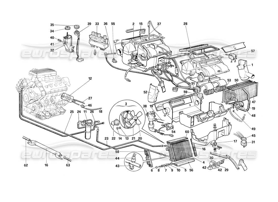 Ferrari Mondial 3.2 QV (1987) Heating System Parts Diagram