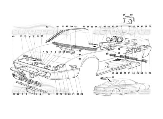 a part diagram from the Ferrari Mondial 3.2 QV (1987) parts catalogue