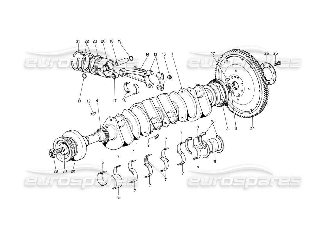 Ferrari 512 BB crankshaft - connecting rods and pistons Parts Diagram