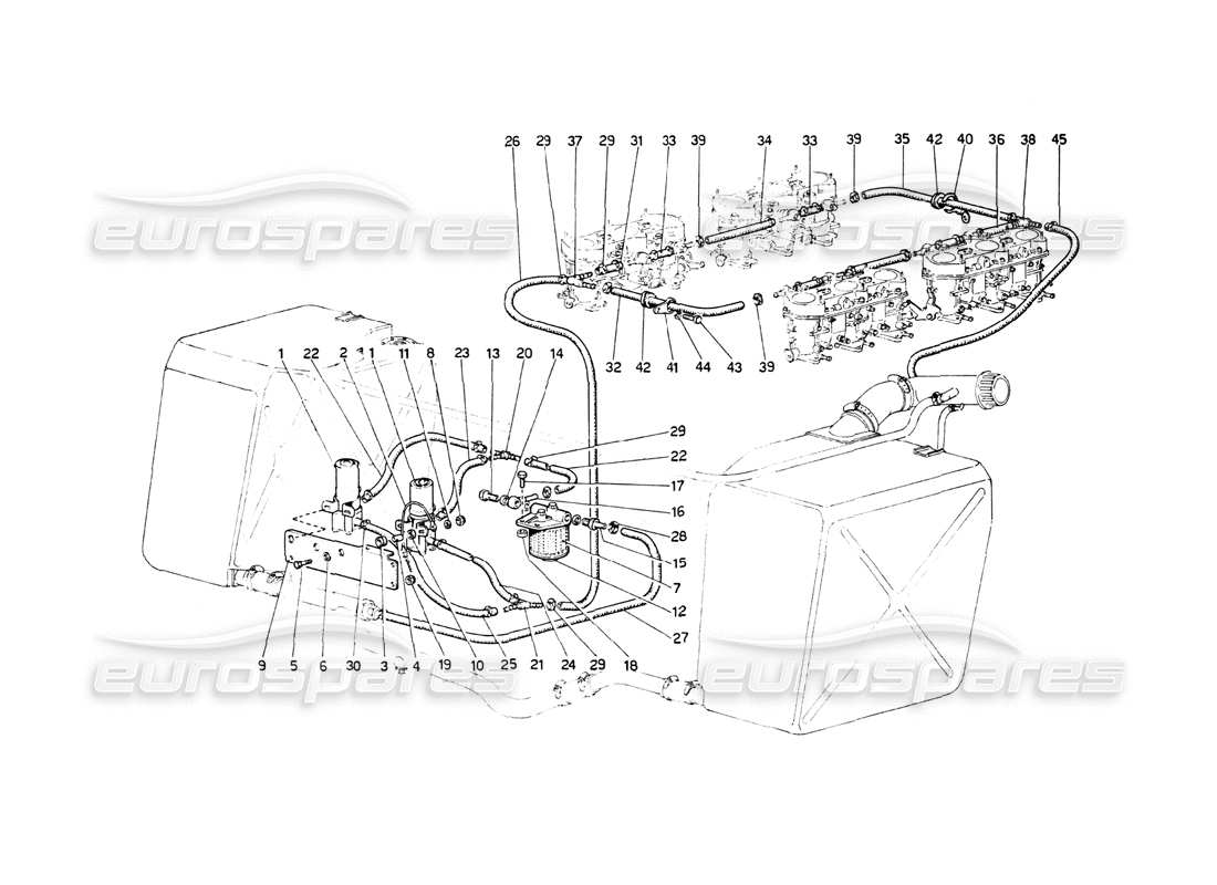 Ferrari 512 BB fuel pumps and fuel pipes Parts Diagram