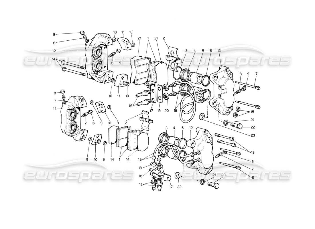 Ferrari 512 BB Calipers for Front and Rear Brakes Parts Diagram