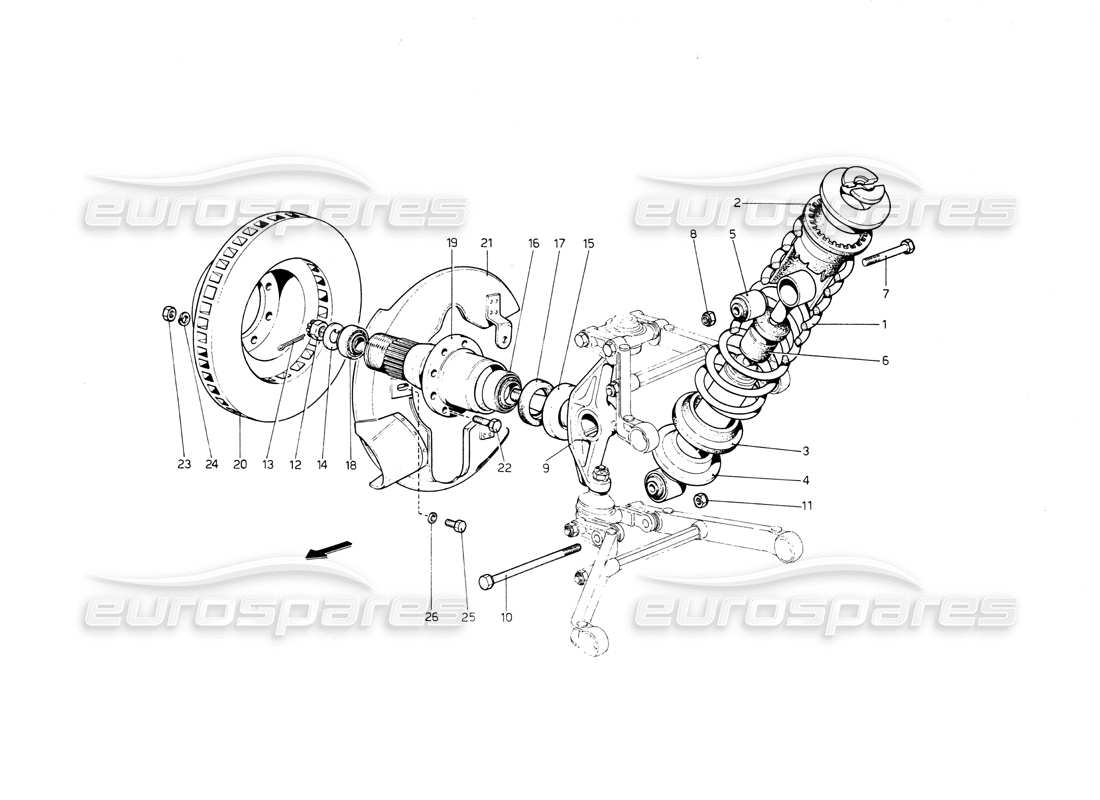 Ferrari 512 BB Front Suspension. Shock Absorber Part Diagram