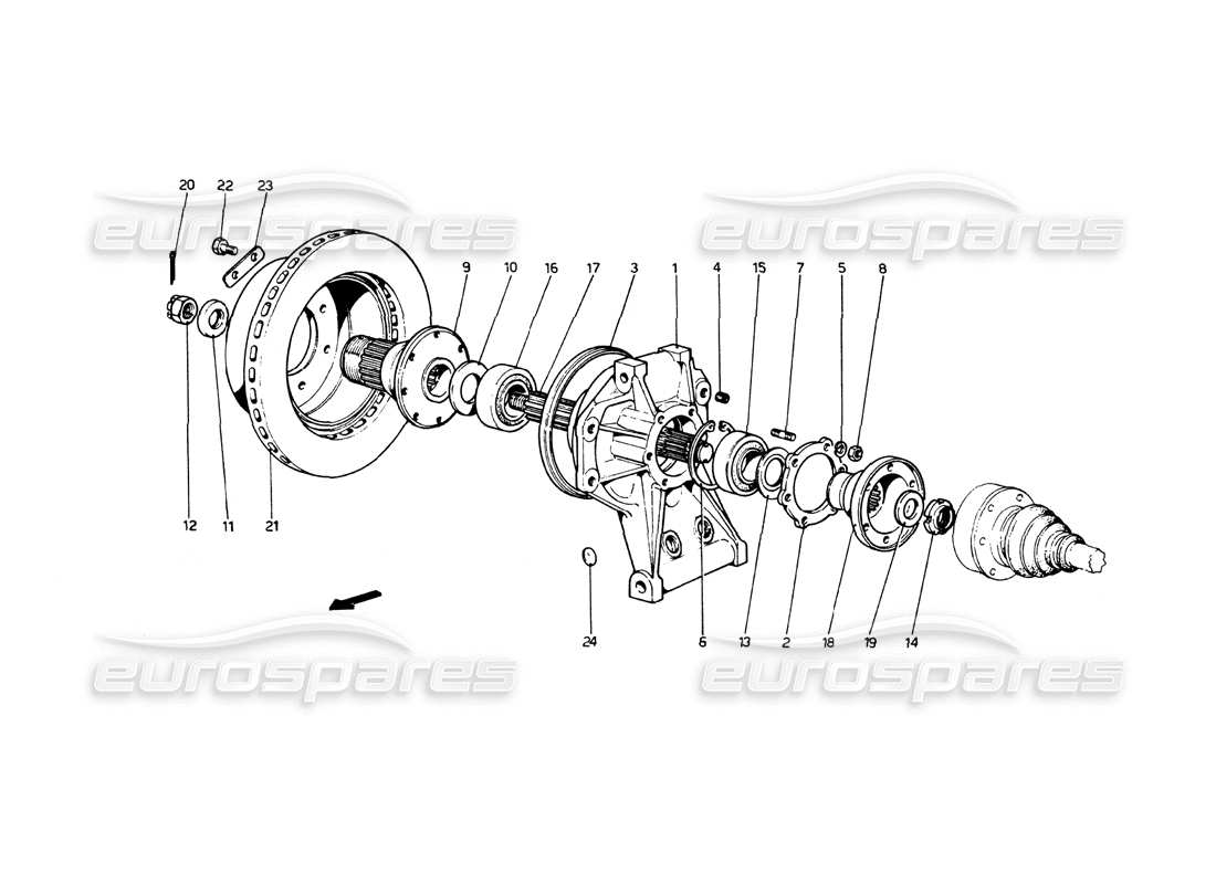 Ferrari 512 BB Rear Suspension. Brake Disc Part Diagram