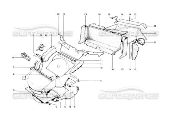 a part diagram from the Ferrari 512 BB parts catalogue