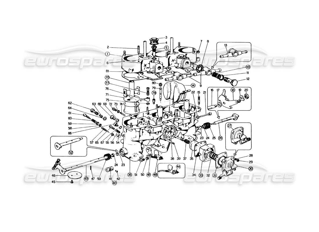 Ferrari 365 GT4 Berlinetta Boxer Weber Carburettors (40 IF 3C 1-2-3-4) Part Diagram