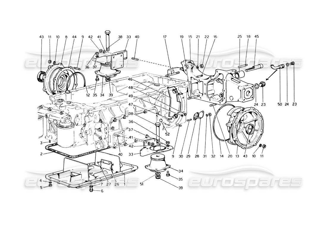 Ferrari 365 GT4 Berlinetta Boxer Gearbox - Mountings and Covers Part Diagram