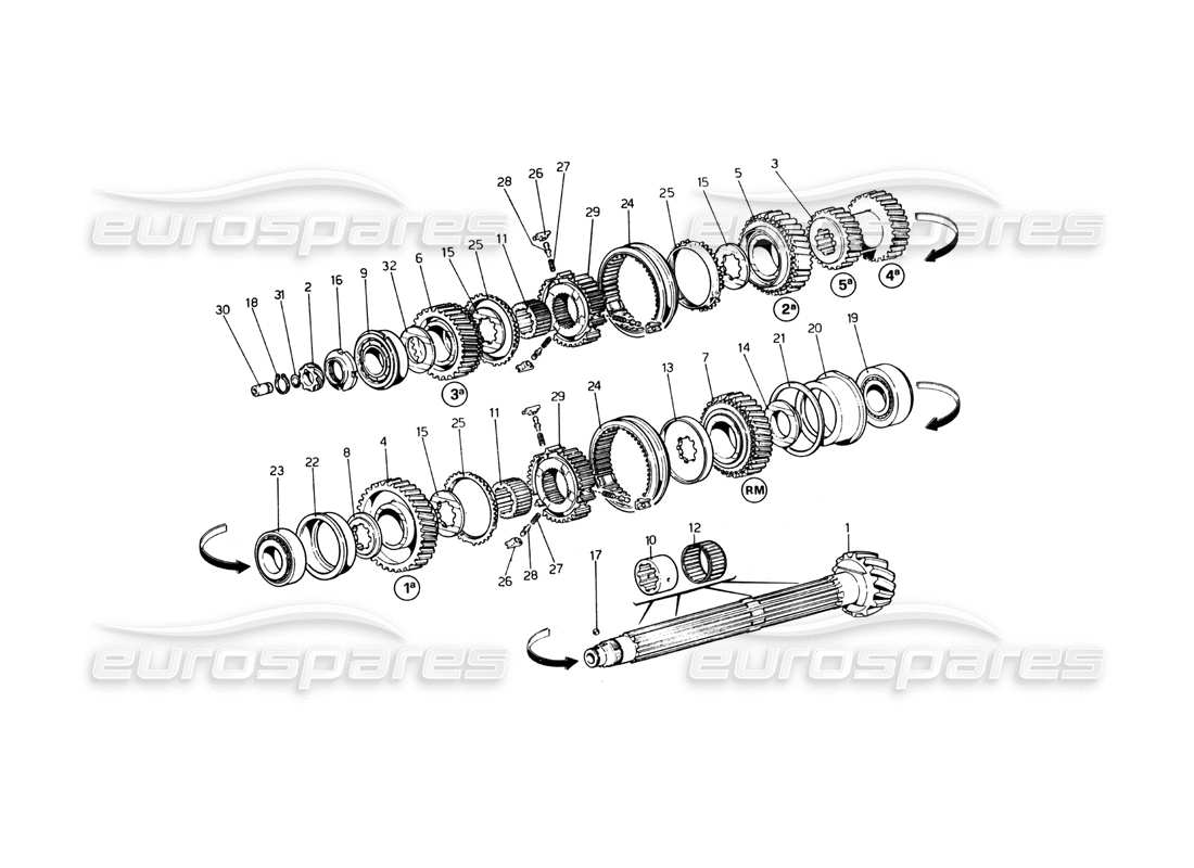 Ferrari 365 GT4 Berlinetta Boxer Lay Shaft Gears (From Car No. 17543) Parts Diagram