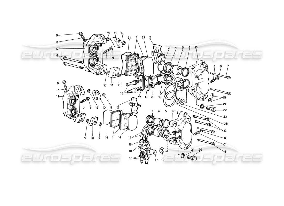 Ferrari 365 GT4 Berlinetta Boxer Calipers for Front and Rear Brakes Part Diagram