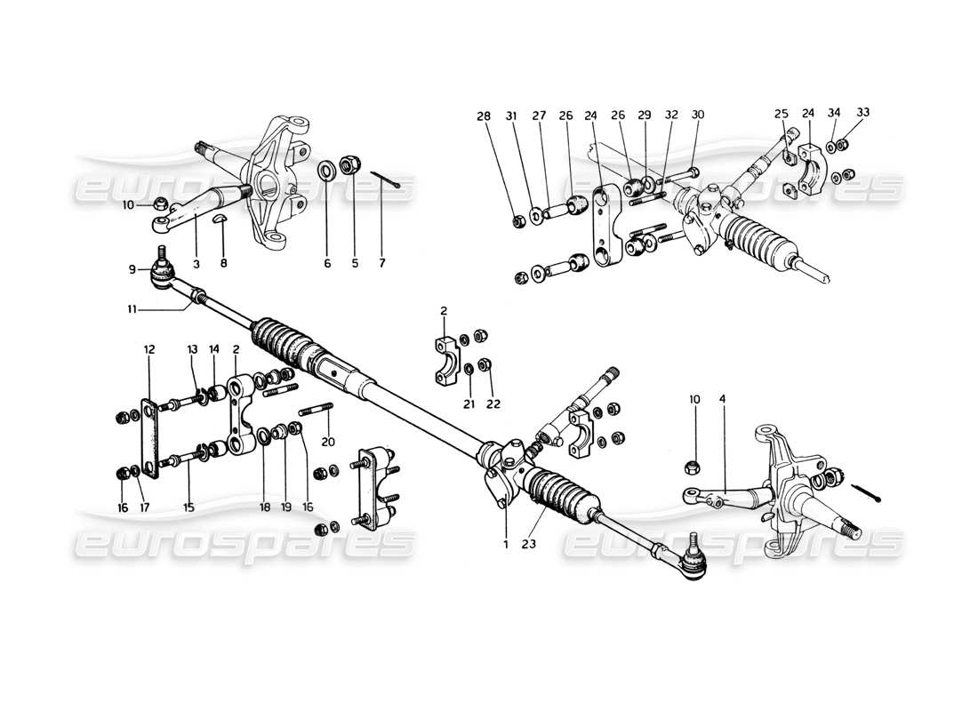 Ferrari 365 GT4 Berlinetta Boxer Steering Box and Linkage Part Diagram