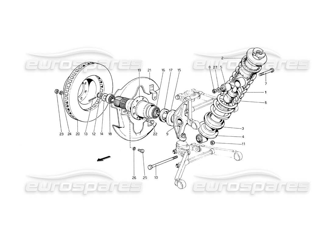 Ferrari 365 GT4 Berlinetta Boxer Front Suspension - Shock Absorber Part Diagram