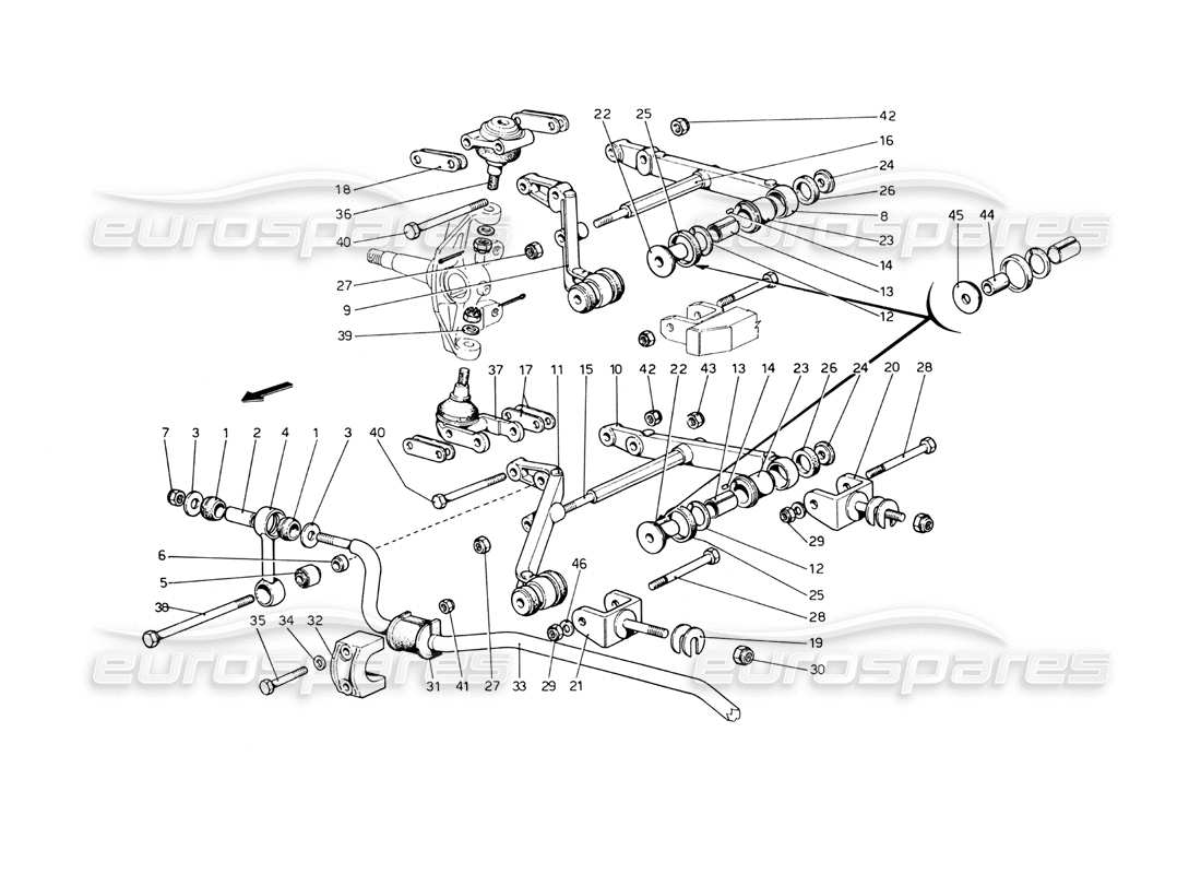 Ferrari 365 GT4 Berlinetta Boxer Front Suspension - Wishbones Part Diagram