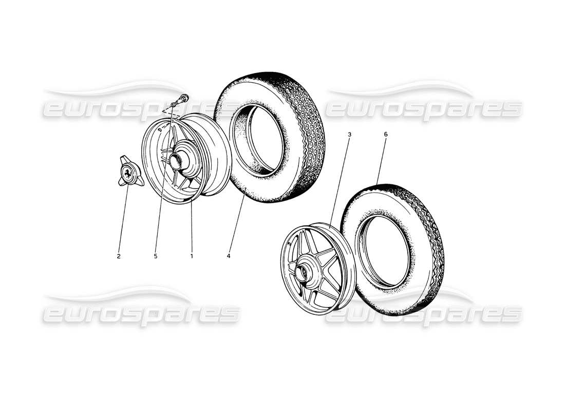 Ferrari 365 GT4 Berlinetta Boxer Wheels Part Diagram