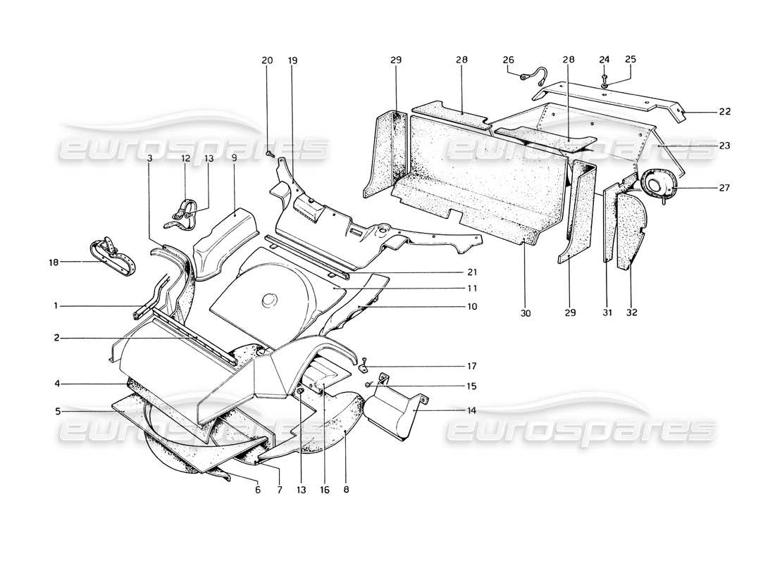 Ferrari 365 GT4 Berlinetta Boxer Insulating Material and Bulkheads Part Diagram