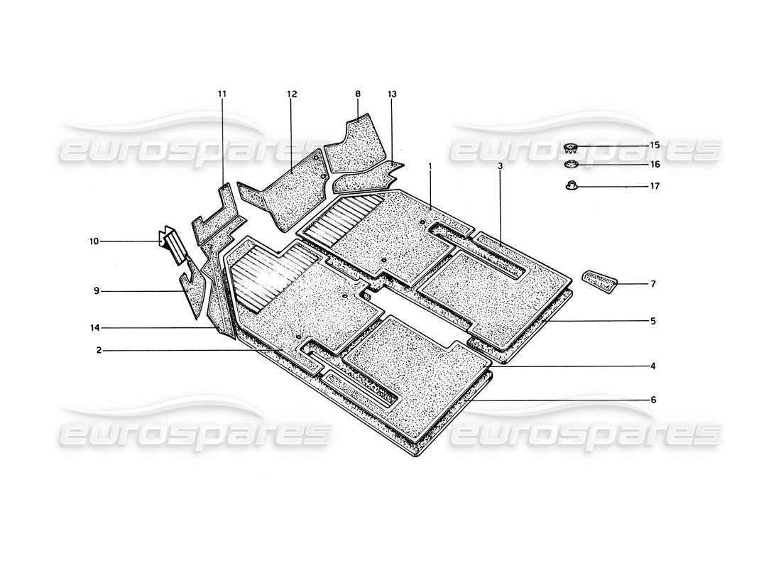 Ferrari 365 GT4 Berlinetta Boxer Carpeting Part Diagram