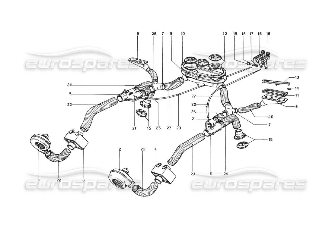 Ferrari 365 GT4 Berlinetta Boxer Heating System Part Diagram