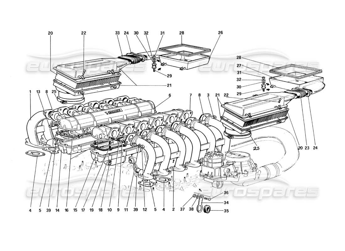 Ferrari 512 BBi air intakes and manifolds Parts Diagram