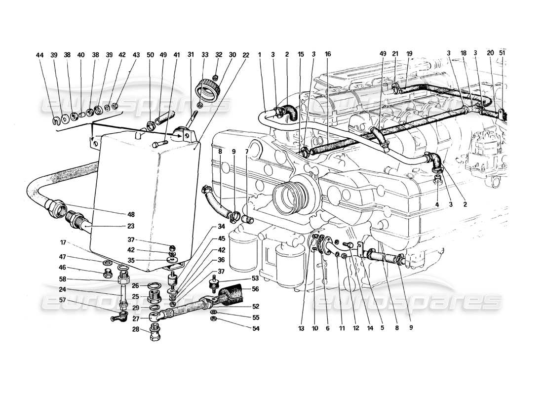 Ferrari 512 BBi Lubrication - Blow-By and Oil Reservoir Part Diagram