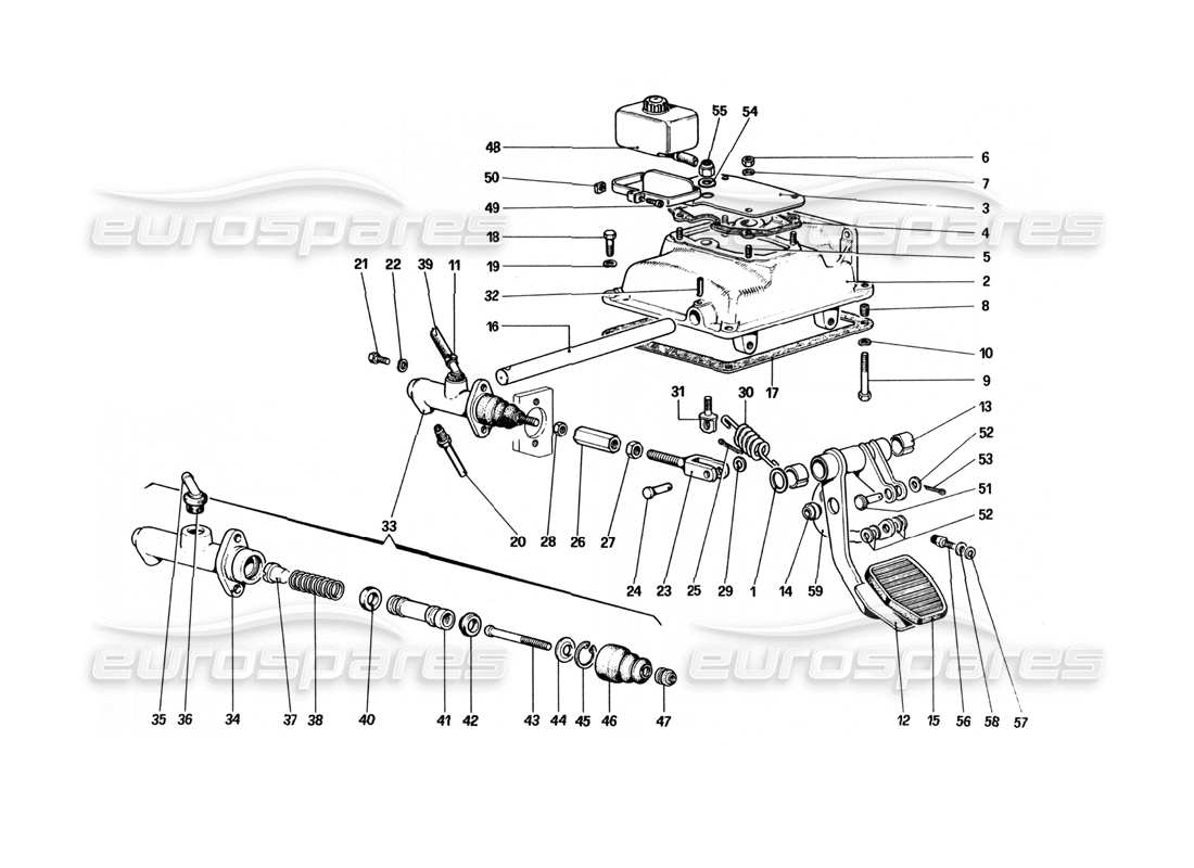 Ferrari 512 BBi Clutch Release Controll Parts Diagram