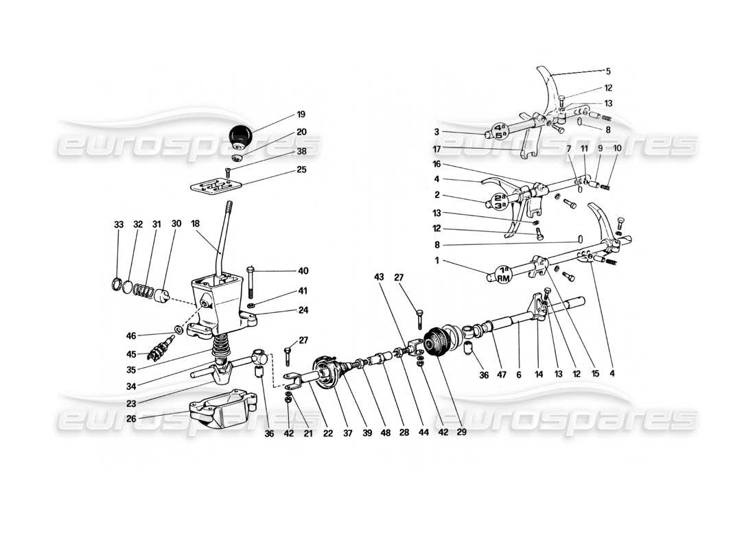 Ferrari 512 BBi Gearbox Controls Part Diagram