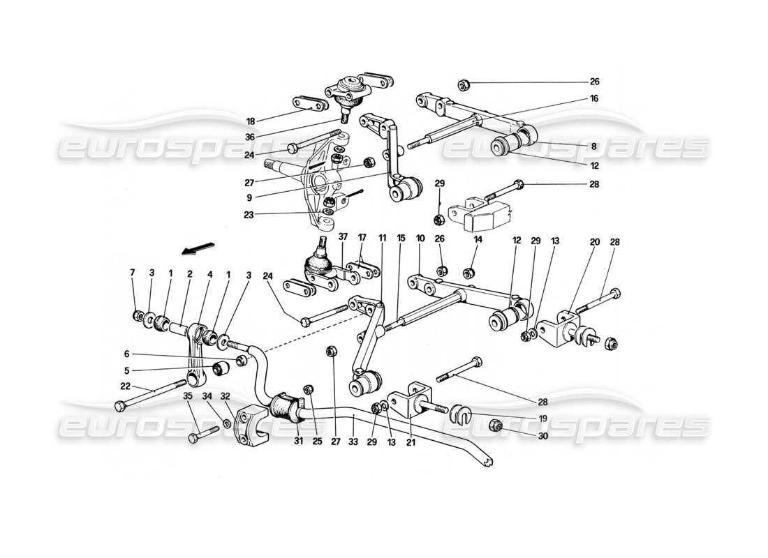 Ferrari 512 BBi Front Suspension - Wishbones Part Diagram