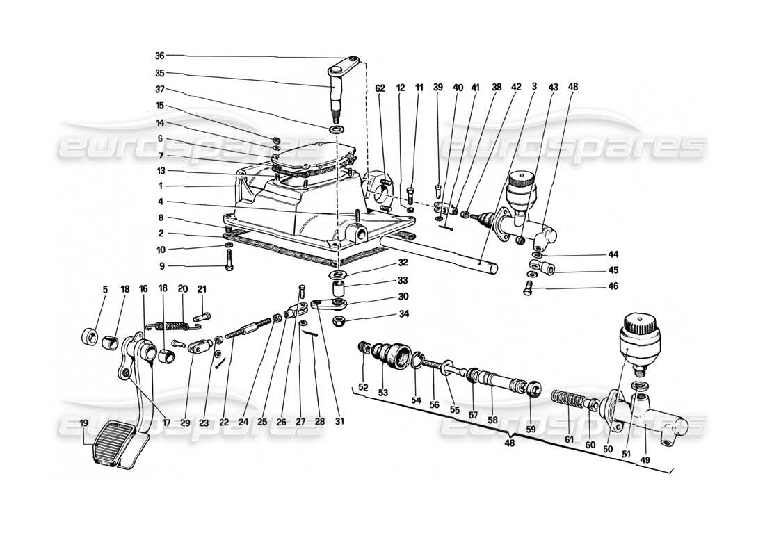 Ferrari 512 BBi Clutch Release Controll (Variant for RHD Version) Parts Diagram