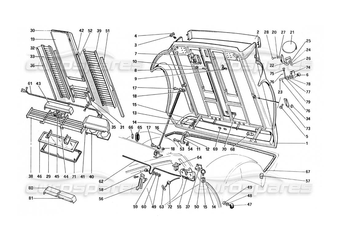 Ferrari 512 BBi REAR BONNET Parts Diagram