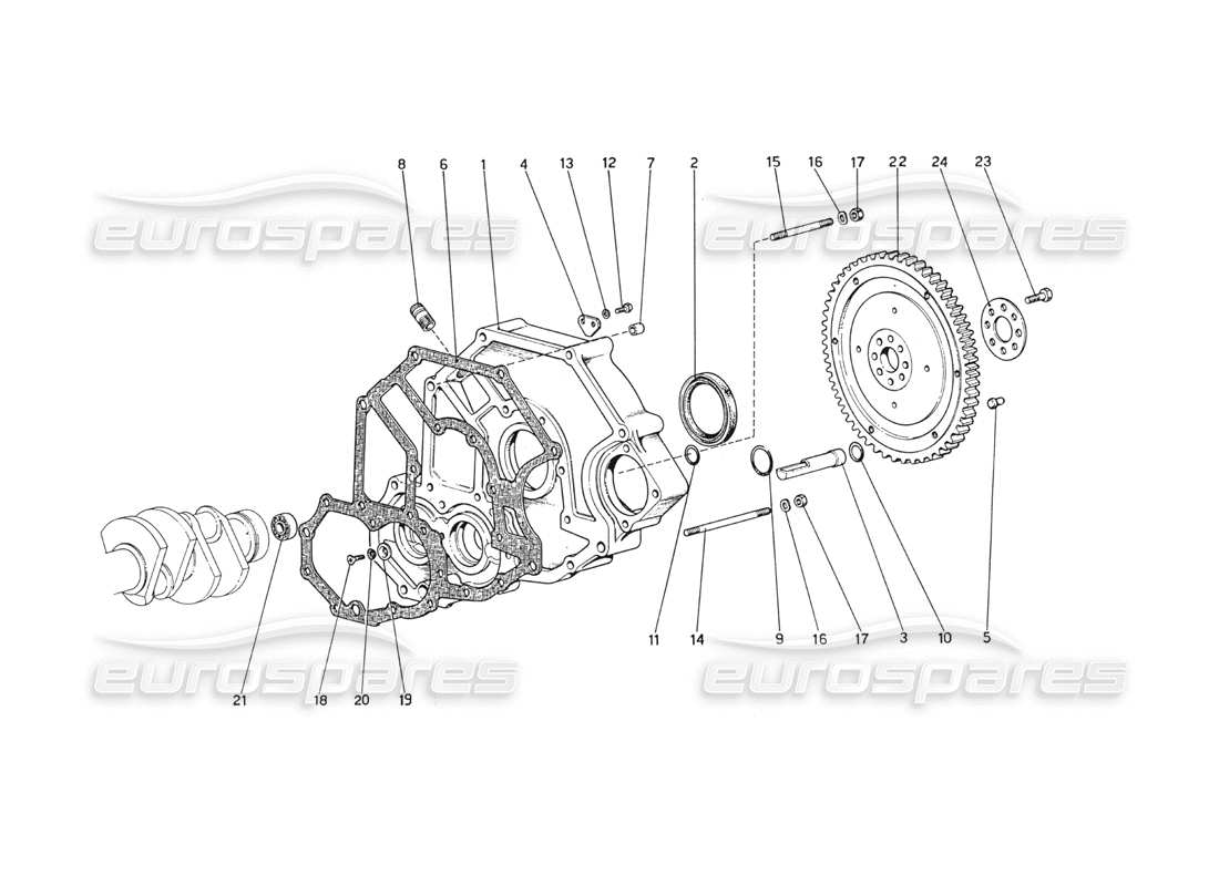 Ferrari 208 GT4 Dino (1975) flywheel and clutch housing spacer Parts Diagram