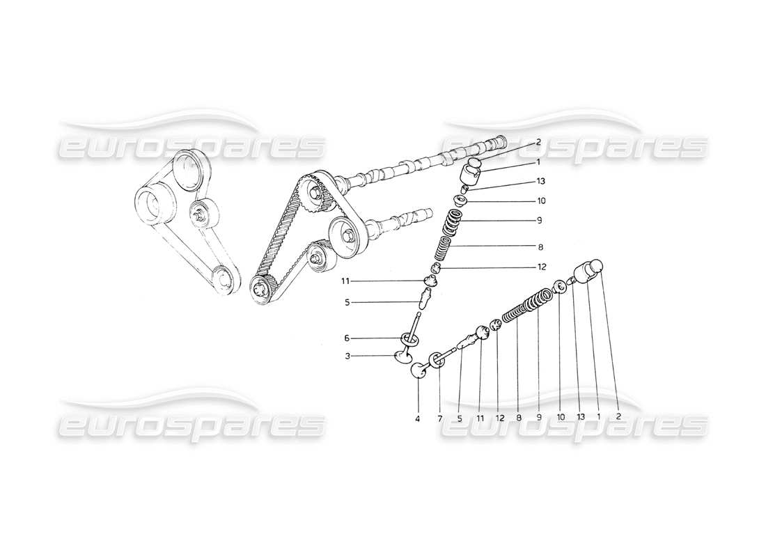 Ferrari 208 GT4 Dino (1975) timing system - tappets Parts Diagram