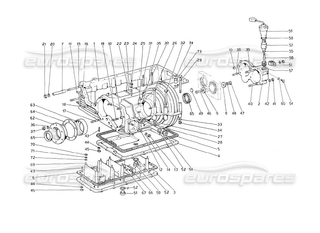 Ferrari 208 GT4 Dino (1975) Gearbox - Differential Housing and Oil Sump Parts Diagram