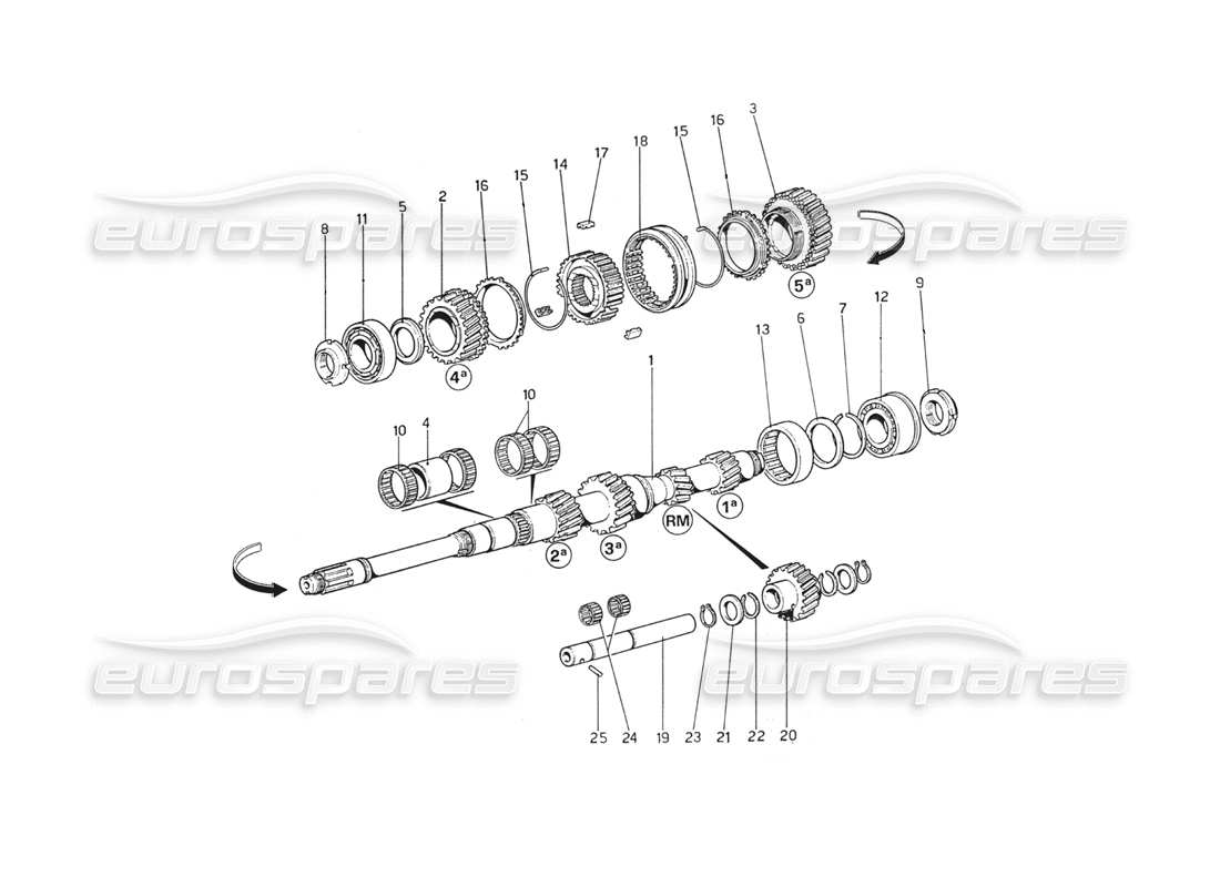 Ferrari 208 GT4 Dino (1975) Main Shaft Gears Part Diagram