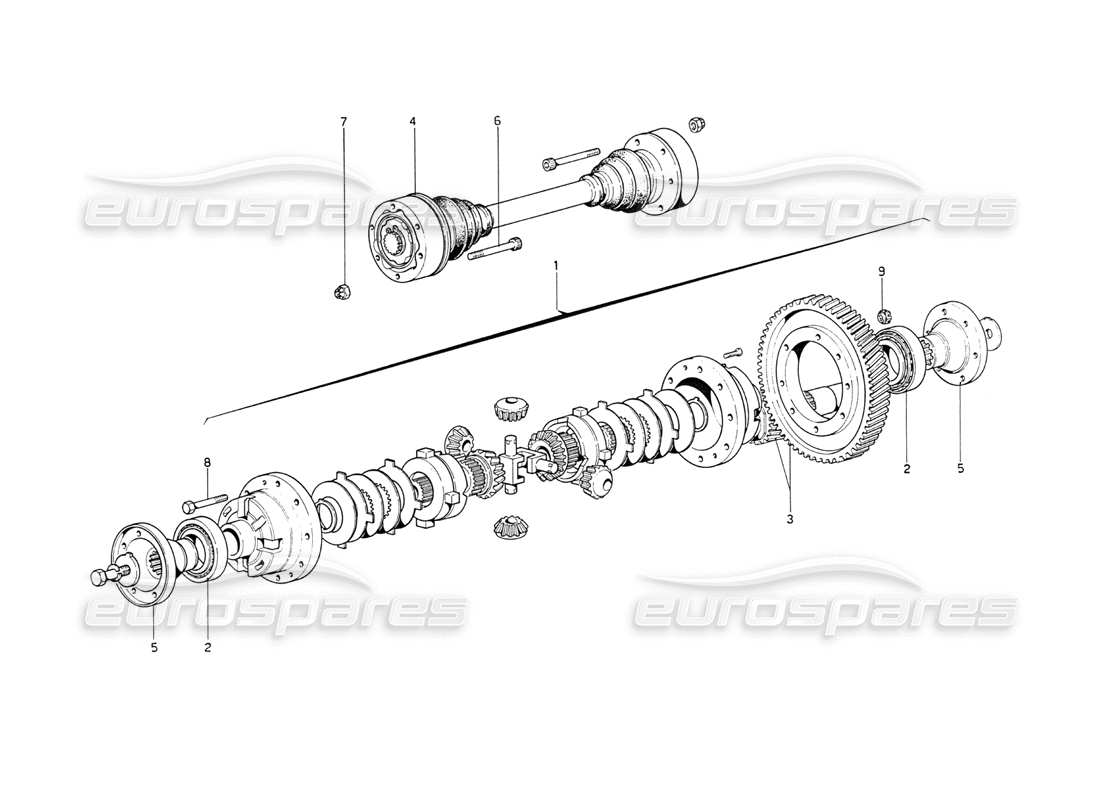 Ferrari 208 GT4 Dino (1975) Differential & Axle Shafts Part Diagram