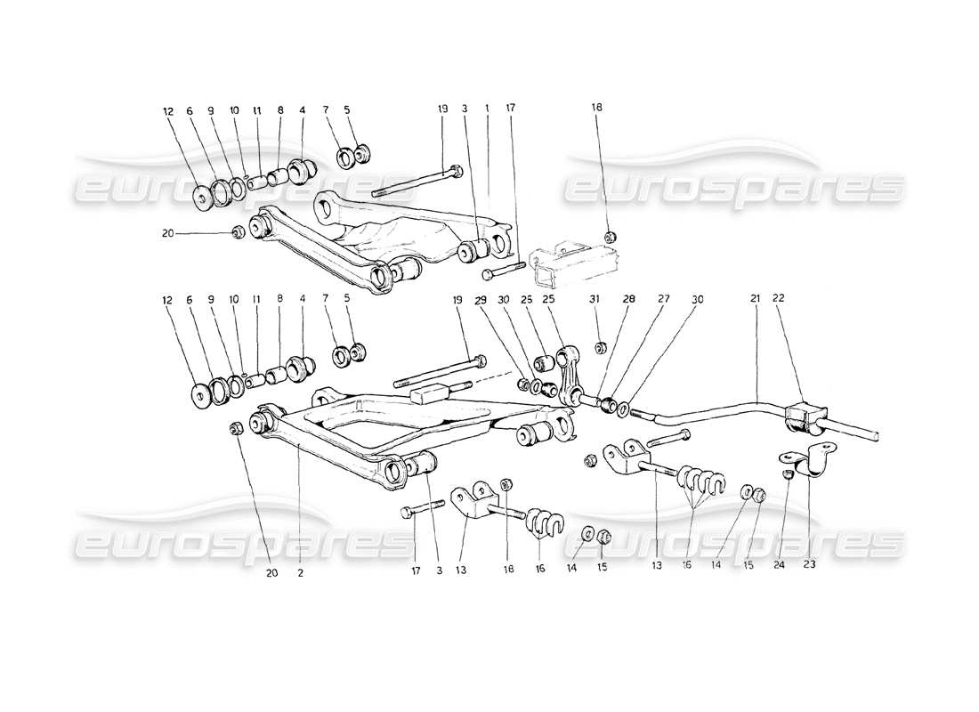 Ferrari 208 GT4 Dino (1975) Rear Suspension - Wishbones Parts Diagram