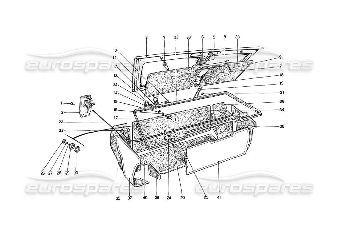 Ferrari 208 GT4 Dino (1975) Luggage Compartment Lid Parts Diagram