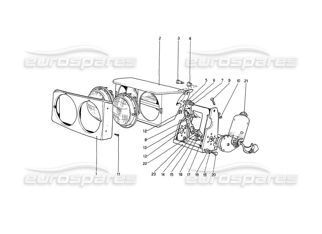 Ferrari 208 GT4 Dino (1975) Headlights Lifting Device Parts Diagram