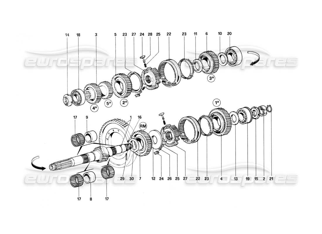 Ferrari 208 Turbo (1982) Lay Shaft Gears Parts Diagram