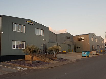 An exterior view of the Eurospares office and warehouse buildings.