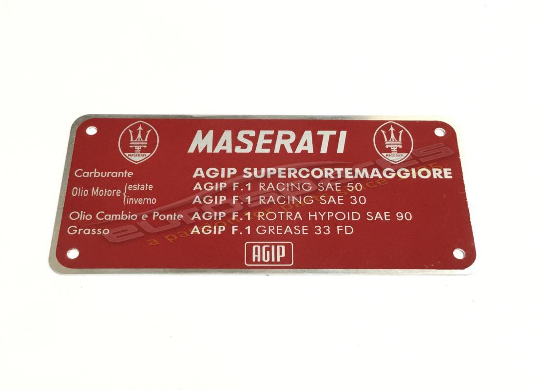 NEW Maserati AGIP SUPERCORTEMAGGIORE PLATE. PART NUMBER MPL001 (1)