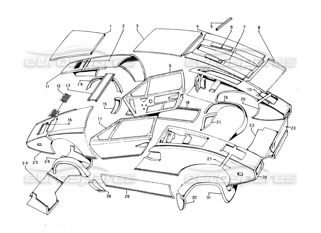 a part diagram from the lamborghini countach 5000 qvi (1989) parts catalogue