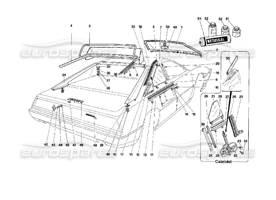 a part diagram from the ferrari mondial 3.4 t coupe/cabrio parts catalogue