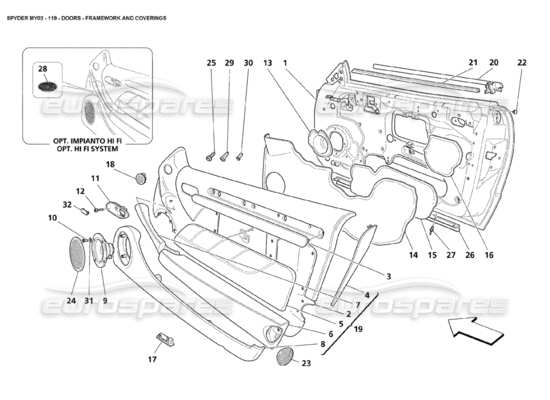 a part diagram from the maserati 4200 spyder (2003) parts catalogue