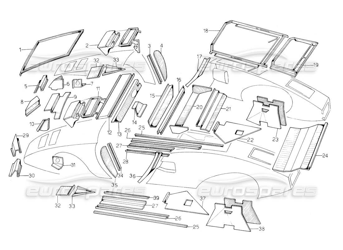 a part diagram from the lamborghini countach 5000 s (1984) parts catalogue