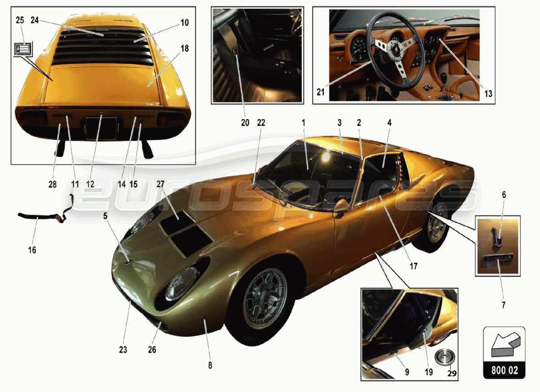VIEW PARTS DIAGRAMS FROM THE LAMBORGHINI MIURA PARTS CATALOGUE a part diagram from the lamborghini miura parts catalogue