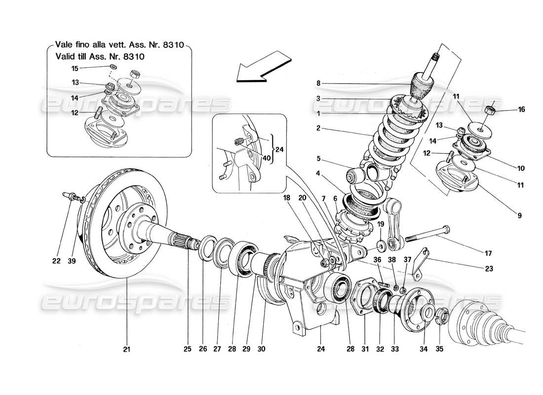 a part diagram from the ferrari 348 (1993) tb / ts parts catalogue