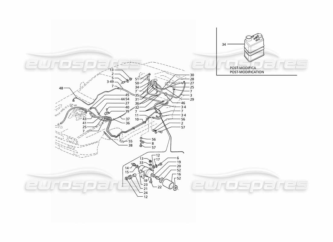a part diagram from the maserati ghibli (1993-1995) parts catalogue