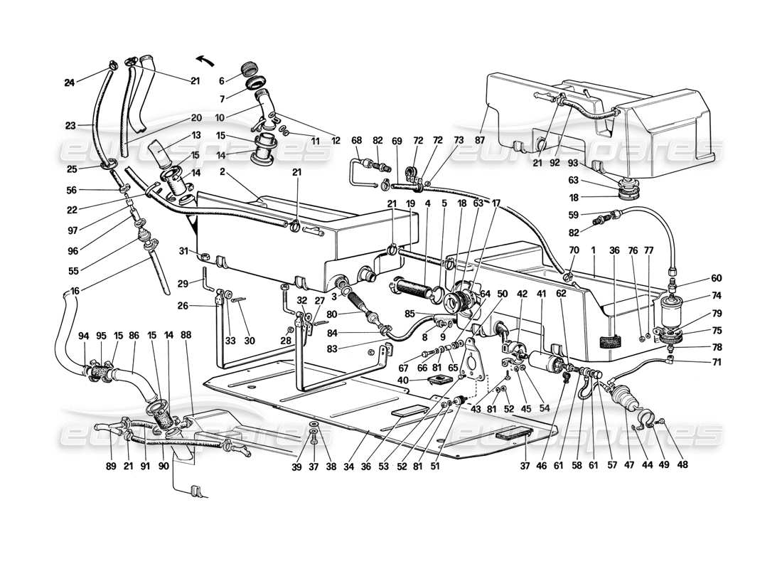 a part diagram from the ferrari mondial parts catalogue