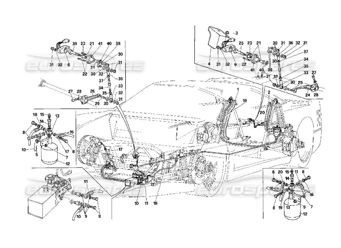 VIEW PARTS DIAGRAMS FROM THE FERRARI F40 PARTS CATALOGUE a part diagram from the ferrari f40 parts catalogue