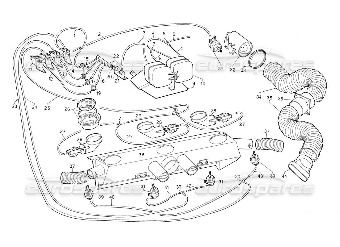a part diagram from the lamborghini countach 5000 qv (1985) parts catalogue