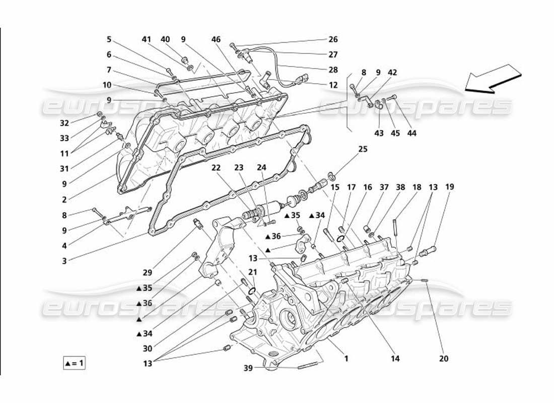 maserati 4200 coupe (2005) rh cylinder head parts diagram